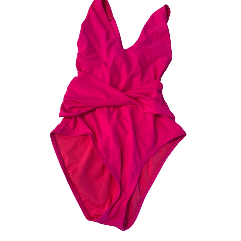 BCA by Rebecca Virtue Hot Pink Wrap Front One Piece Swimsuit‎ V-Neck Tie Back M